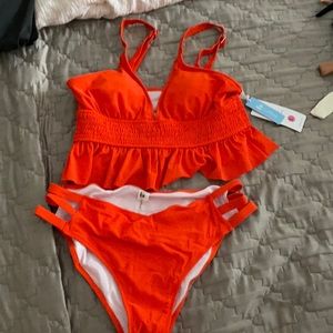 Cupshe Orange smocked ruffle bikini size L